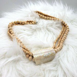 Three Strand Muted Wood Beaded Necklace Pendant
